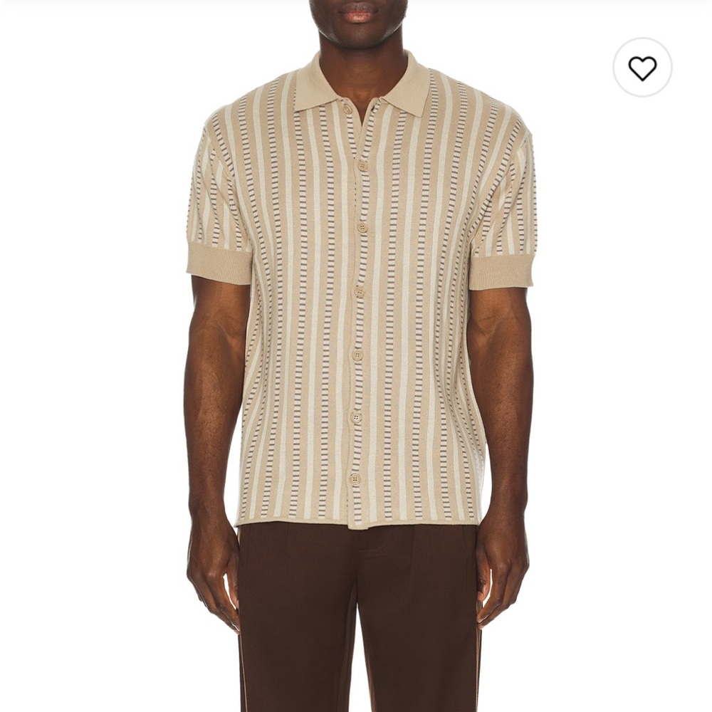 Bound Men's Brown and White Striped Button-Down Shirt